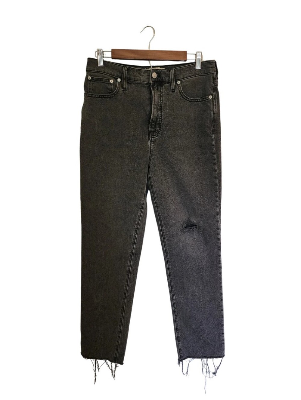 Madewell The Perfect Vintage Jeans Size 29 Black Raw Hem Distressed Straight Leg